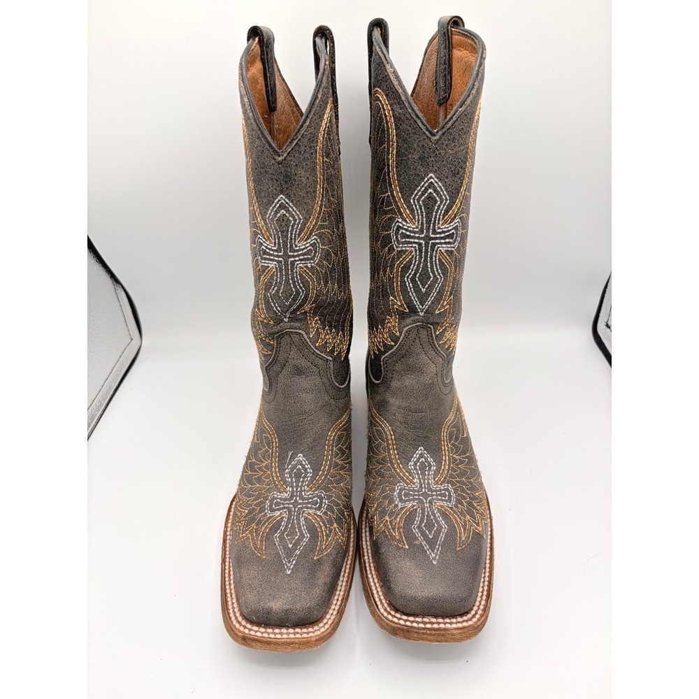 Corral Teens Western Boots 4.5T Wing Cross Brown Leather Square Toe A1032 - Picture 2 of 8
